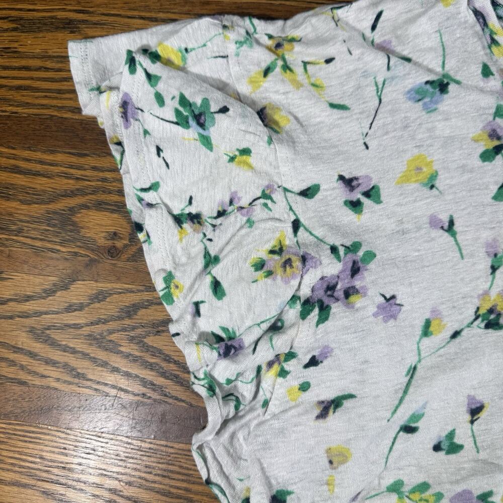 Loft Linen Floral Crop Top Ruffled Short Sleeve 100# Linen Women’s Size XL - Picture 2 of 7